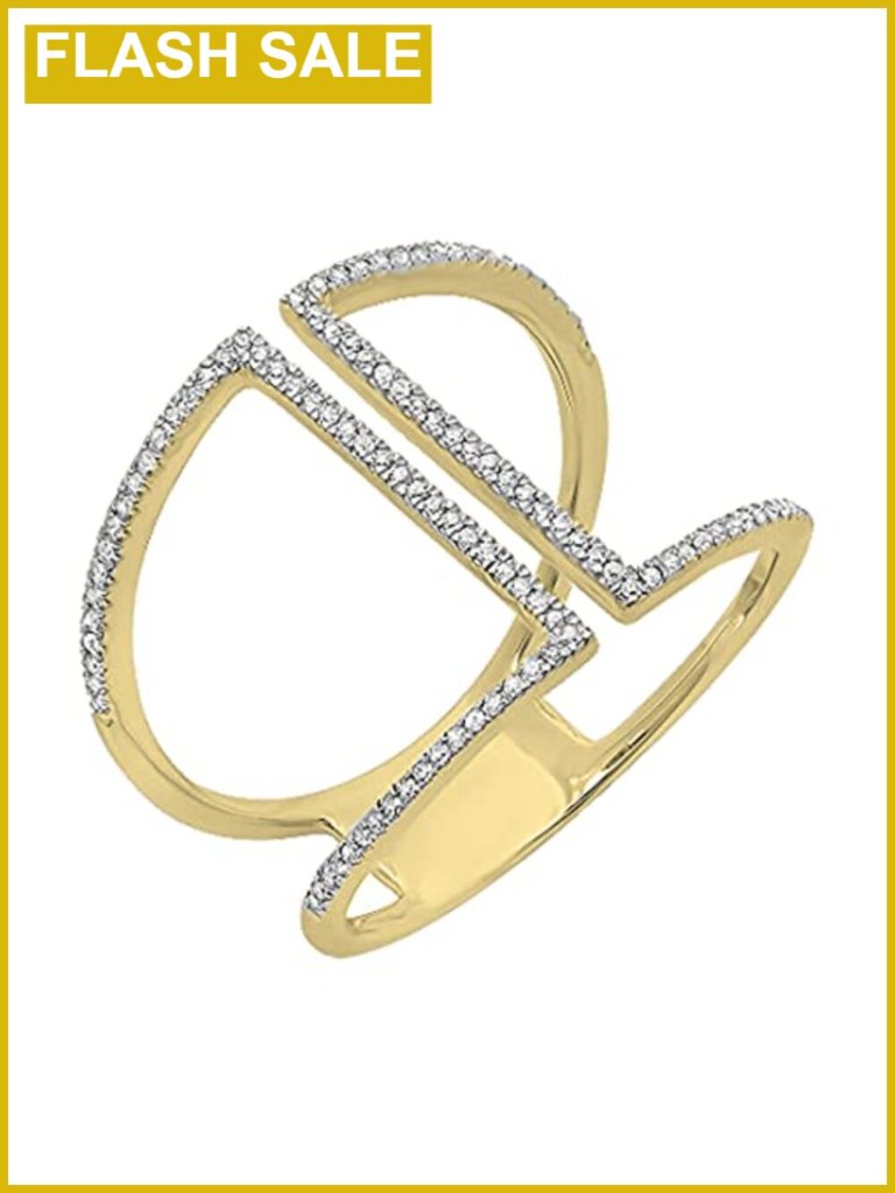 14K Yellow Gold Natural Diamond Round Geometric Statement Ring Size 7